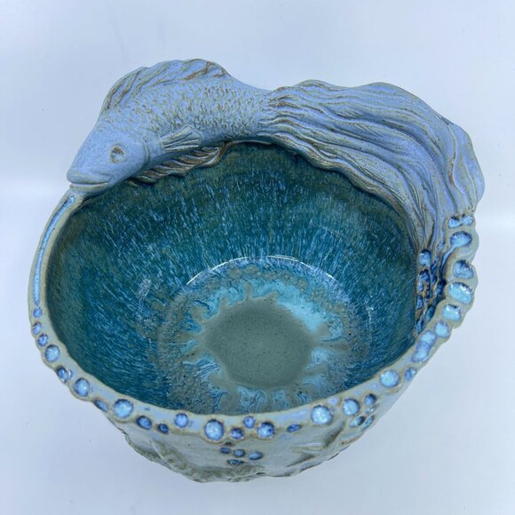 timberlate ceramic arts handcrafted ceramic bowl with fish & starfish design - Picture 3 of 10